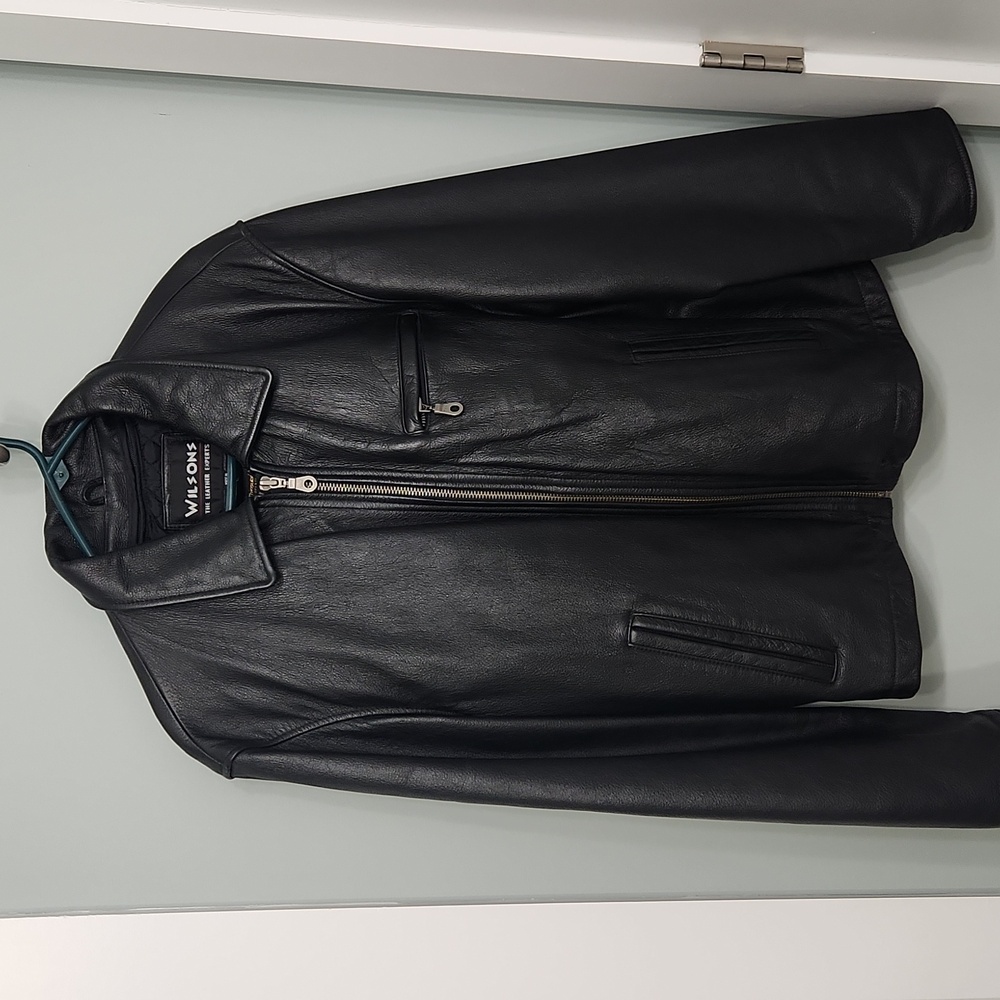 Mens black leather Wilson's coat